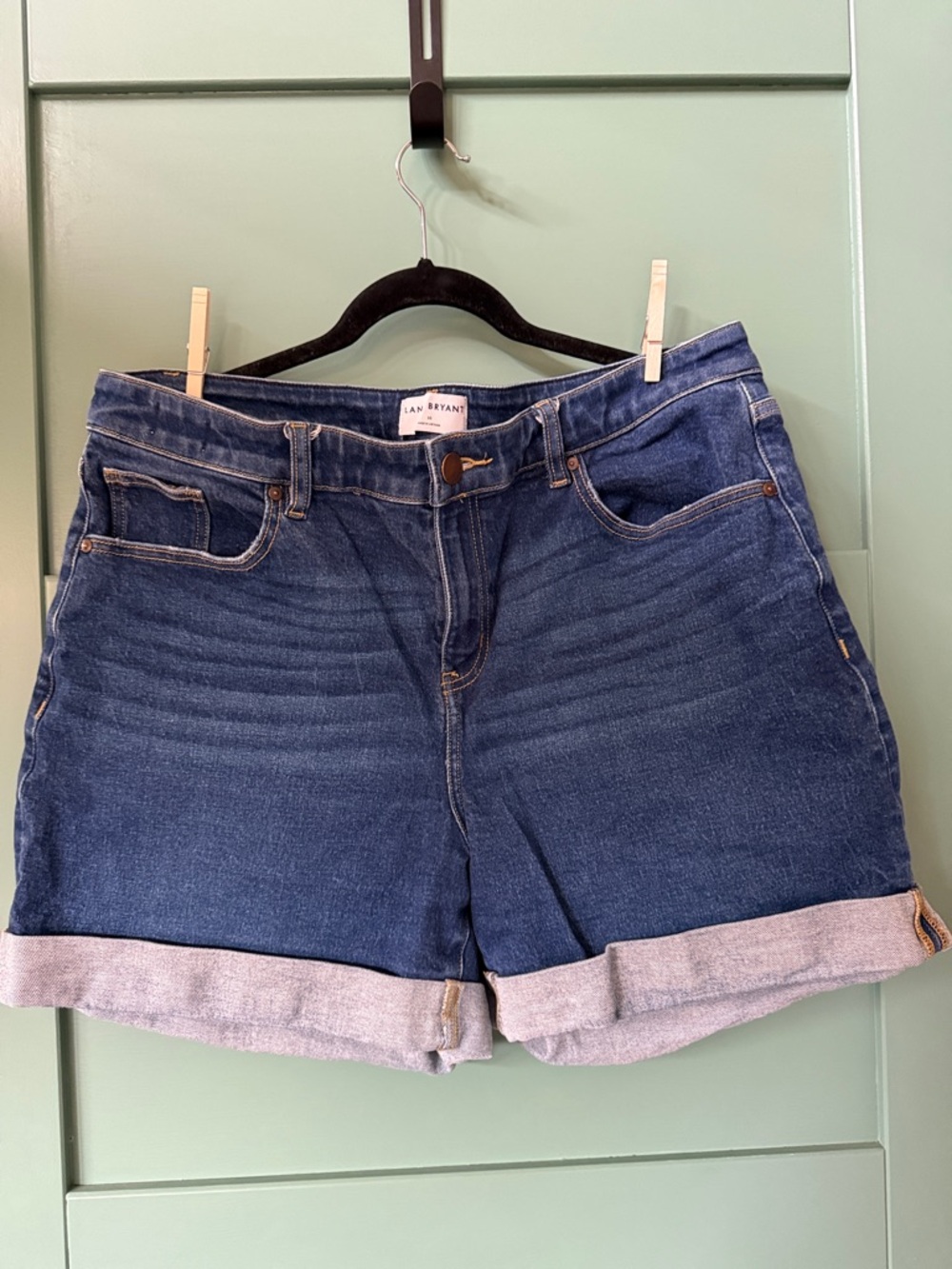 Lane Bryant Light Blue Denim Short with Gold Stitching
